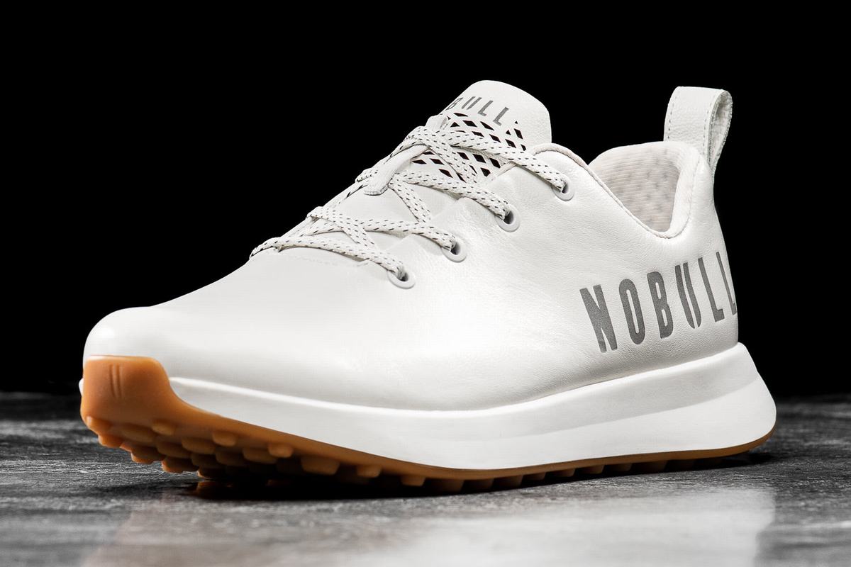 Nobull Leather Men's Golf Shoes White | Australia (NR5832)